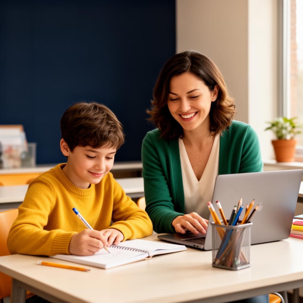 Docente acompañando el aprendizaje de un estudiante